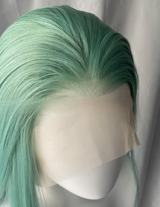 Synthetic lace frontal color wig straight---13*4---mint green color---pay 1 get 2