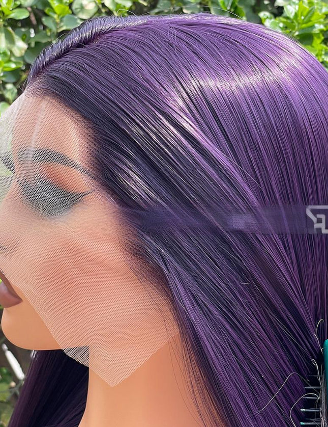 Synthetic lace frontal color wig---13*4---Purple color