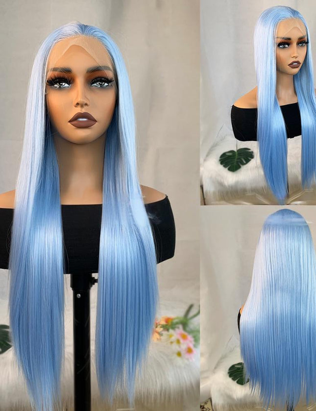 Synthetic lace frontal color wig straight---13*4---blue sky color--pay 1 get 2