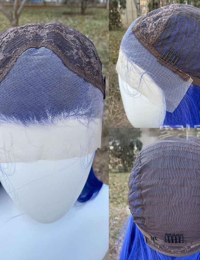 Synthetic lace frontal color wig straight---13*4---navy blue color--pay 1 get 2