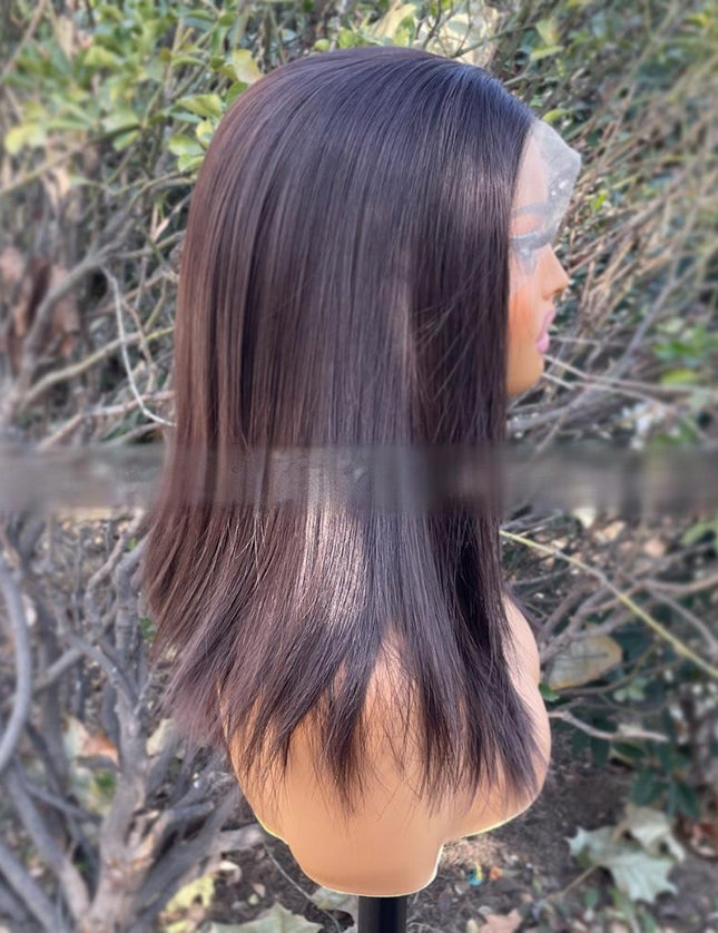 Synthetic lace frontal color wig straight---13*4---dark brown color---pay 1 get 2