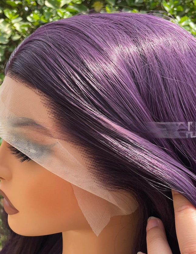 Synthetic lace frontal color wig wavy---13*4---purple color