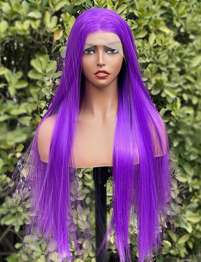 Synthetic lace frontal color wig straight---13*4---light purple color--pay 1 get 2