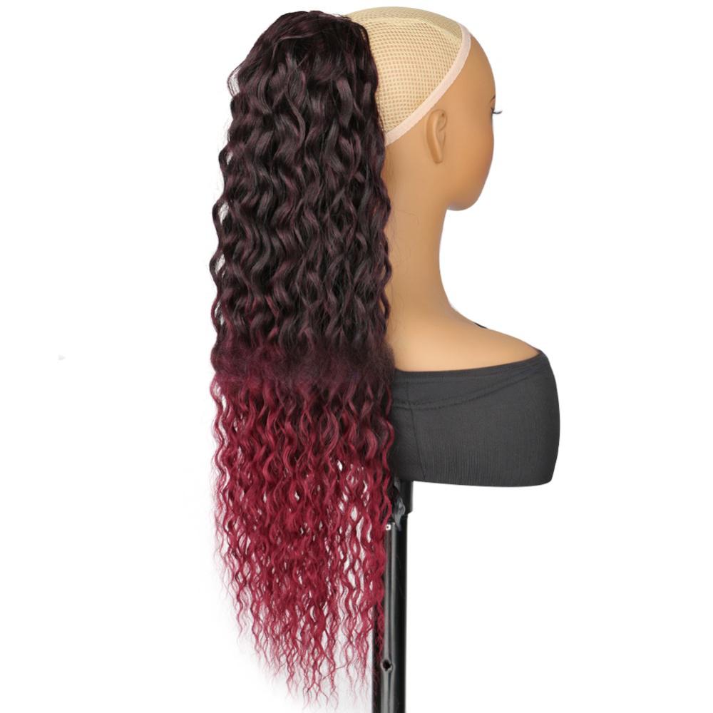 24 inch Drawstring style synthetic Deep wave , ponytail-ombre 99j color
