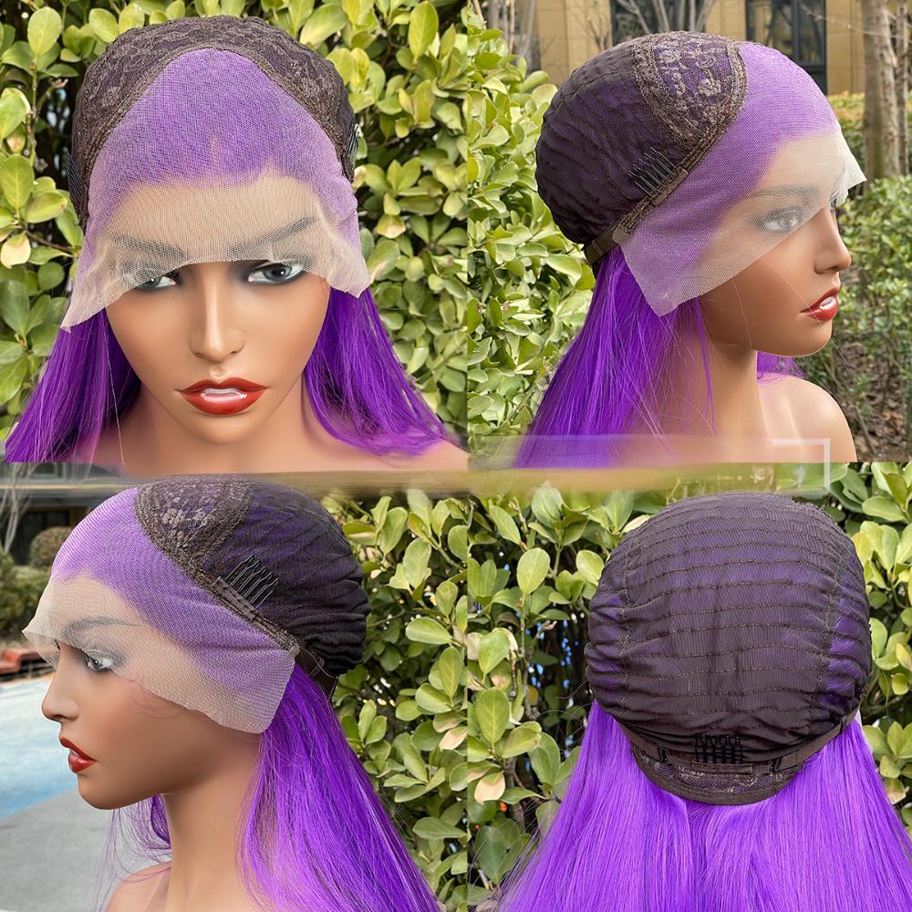 Peluca de color frontal de encaje de fibra recta---13*4---color morado claro