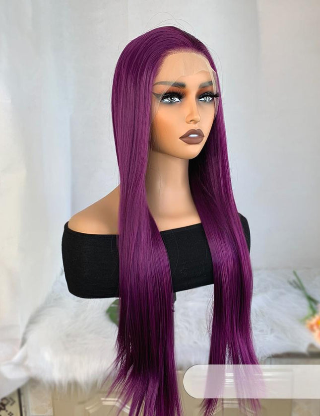 Synthetic lace frontal color wig straight---13*4---aubergine purple color--pay 1 get 2