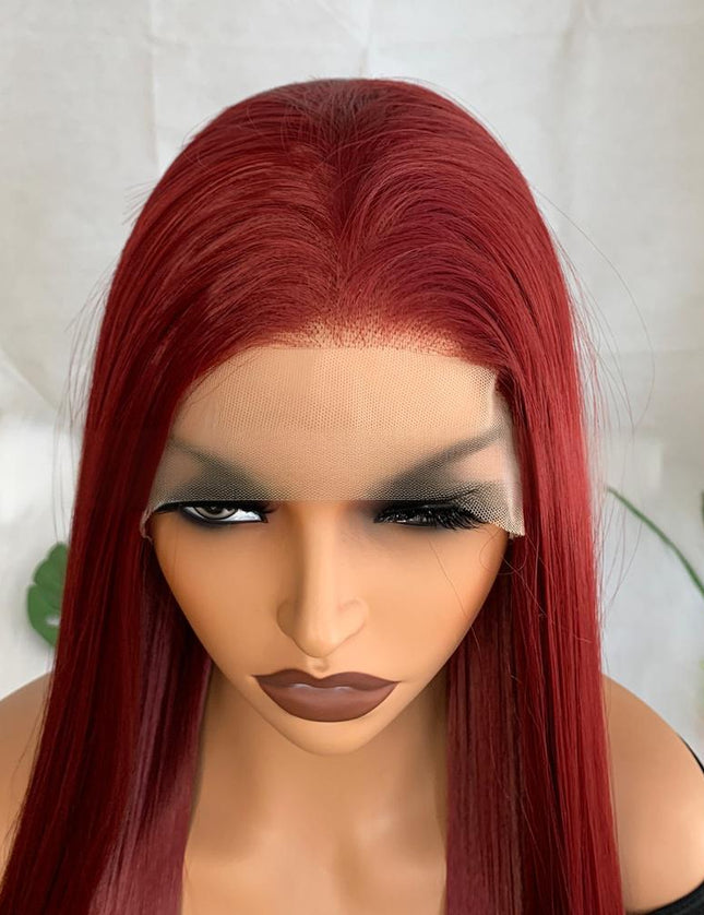 Synthetic lace frontal color wig straight---13*4--- burgundy color--pay 1 get 2
