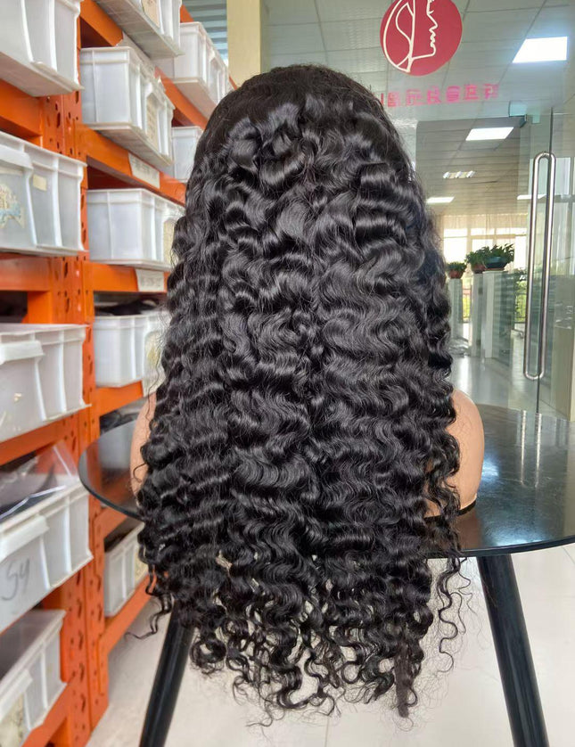 Burmese curly natural black color Lace Frontal 13x4 Virgin Human Hair Wig 15A