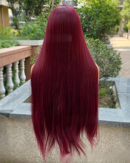 Synthetic lace frontal color wig straight---13*4---burgundy color---pay 1 get 2