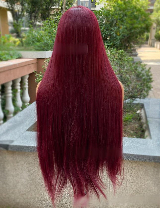 Synthetic lace frontal color wig straight---13*4---burgundy color---pay 1 get 2