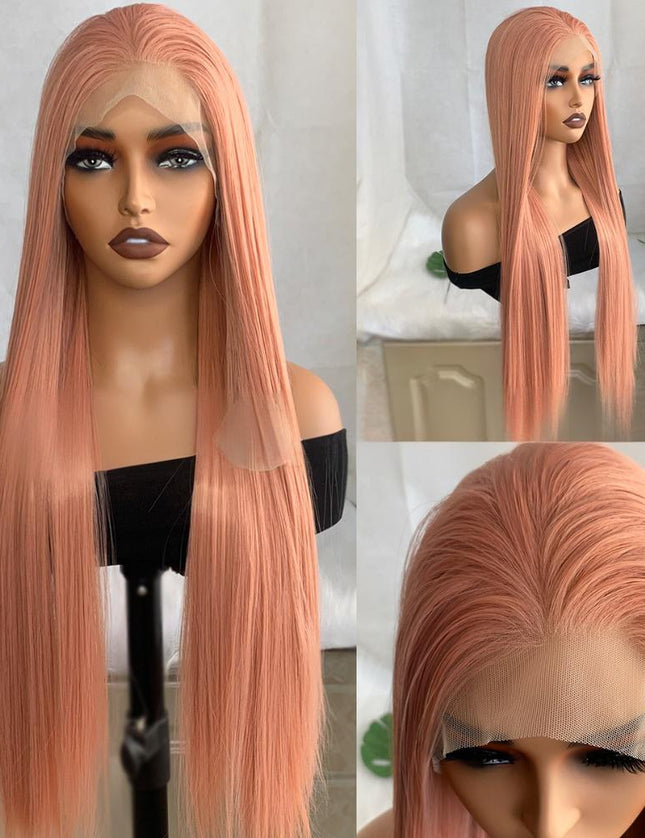 Synthetic lace frontal color wig---13*4---smoke pink color--- pay 1 get 2