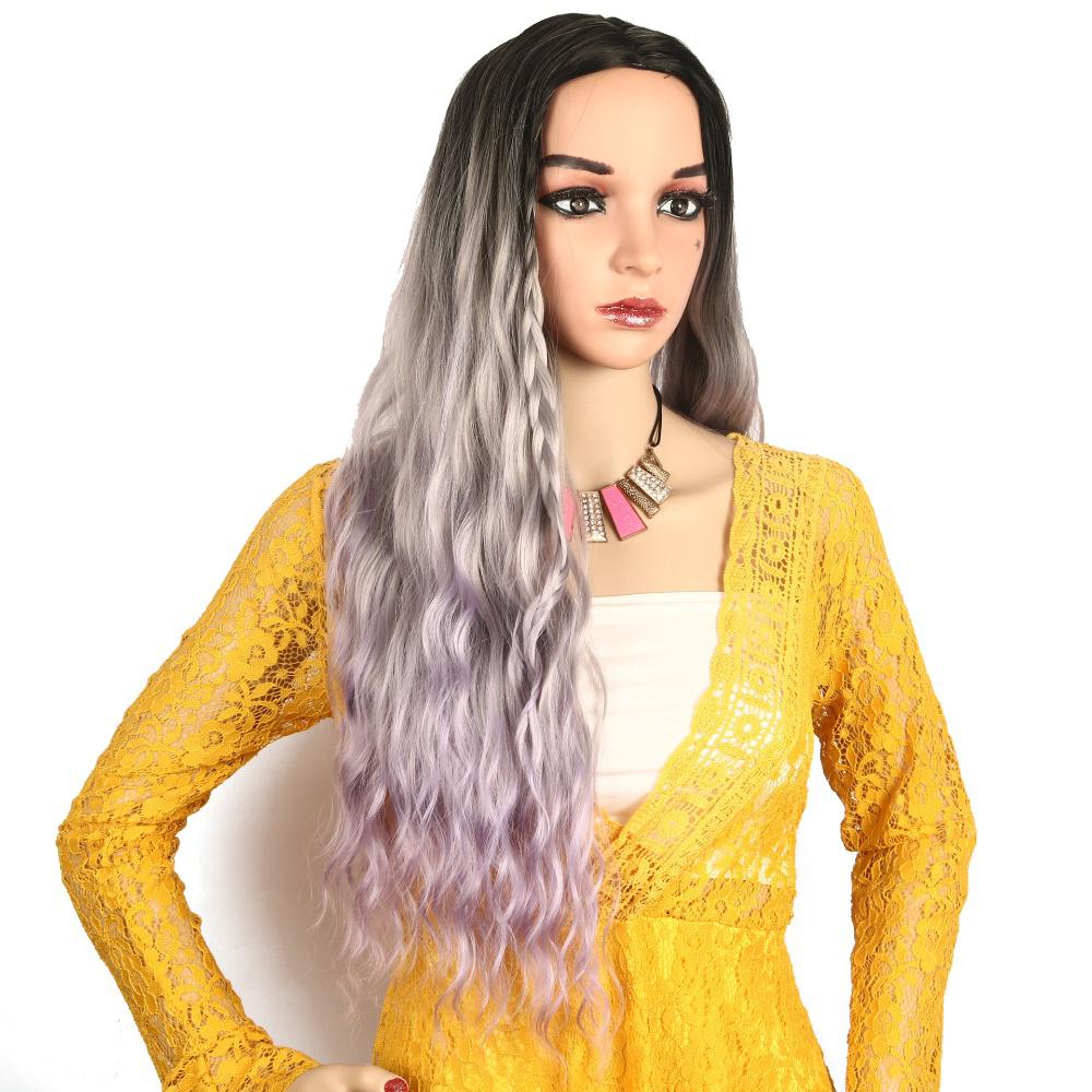 Long fiber wig female three-color gradient water ripple