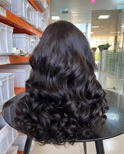 fashion wave  natural black color Lace Frontal 13x4 Virgin Human Hair Wig 15A