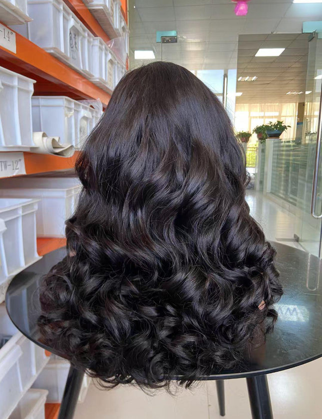 fashion wave  natural black color Lace Frontal 13x4 Virgin Human Hair Wig 15A