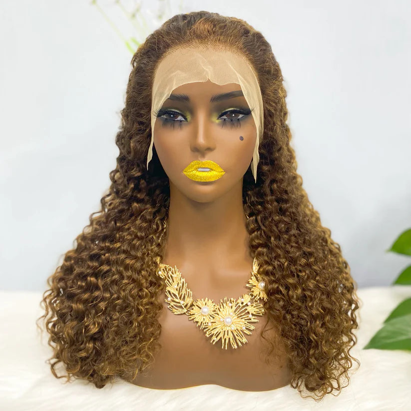 Jerry curly color  highlight #4/27, 13x4 Lace Frontal wig 100% Virgin Human Hair Transparent  LACE Wig 180% density