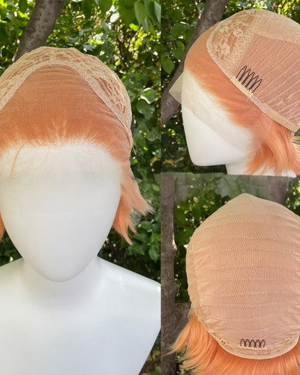 Synthetic lace frontal color wig straight---13*4---peachy pink color---pay 1 get 2
