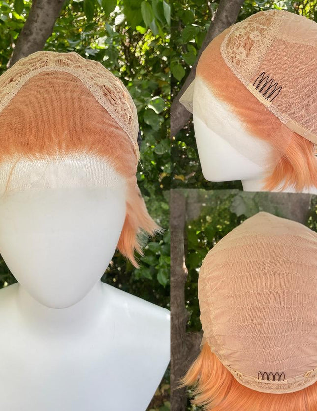 Synthetic lace frontal color wig straight---13*4---peachy pink color---pay 1 get 2