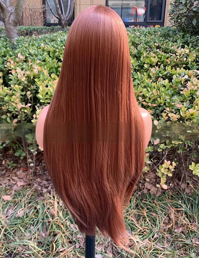 Synthetic lace frontal color wig straight---13*4---coppery brown color--pay 1 get 2