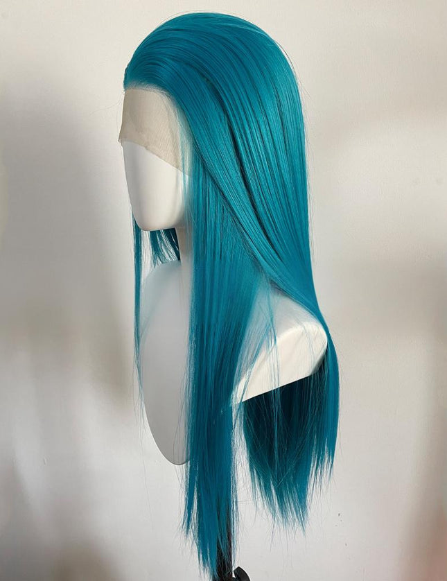 Synthetic lace frontal color wig straight---13*4---turquoise green color