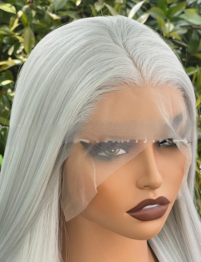 Synthetic lace frontal color wig straight---13*4---silver gray color--pay 1 get 2
