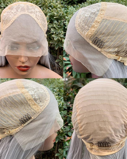 Synthetic lace frontal color wig straight---13*4---medium gray color---- pay 1 get 2