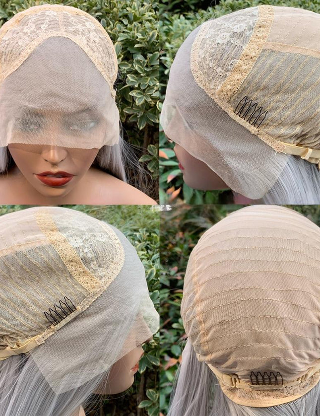 Synthetic lace frontal color wig straight---13*4---medium gray color---- pay 1 get 2