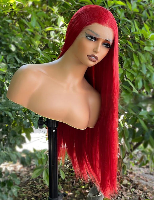 Synthetic lace frontal color wig straight---13*4---Ruby red color--pay 1 get 2