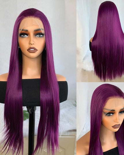 Synthetic lace frontal color wig straight---13*4---aubergine purple color--pay 1 get 2