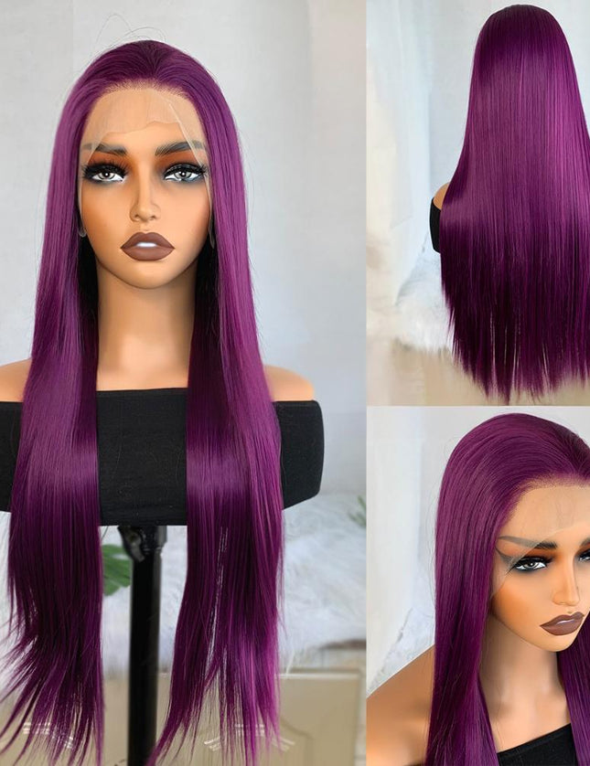 Synthetic lace frontal color wig straight---13*4---aubergine purple color--pay 1 get 2