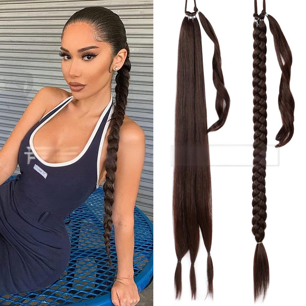 Fiber Hair Boxing Long Braid Ponytail- color 4