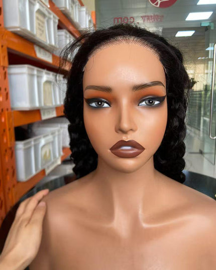 deep wave  natural black color Lace Frontal 13x4 Virgin Human Hair Wig 15A