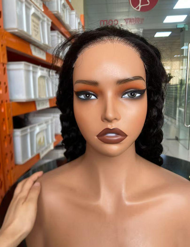 deep wave  natural black color Lace Frontal 13x4 Virgin Human Hair Wig 15A