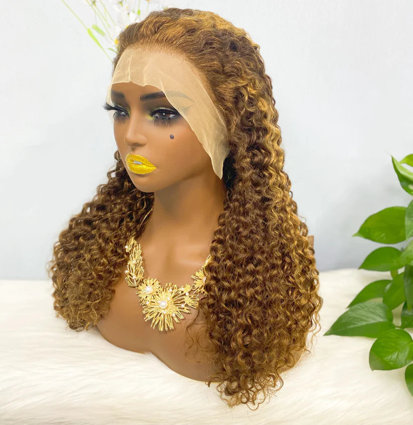 Jerry curly color  highlight #4/27, 13x4 Lace Frontal wig 100% Virgin Human Hair Transparent  LACE Wig 180% density