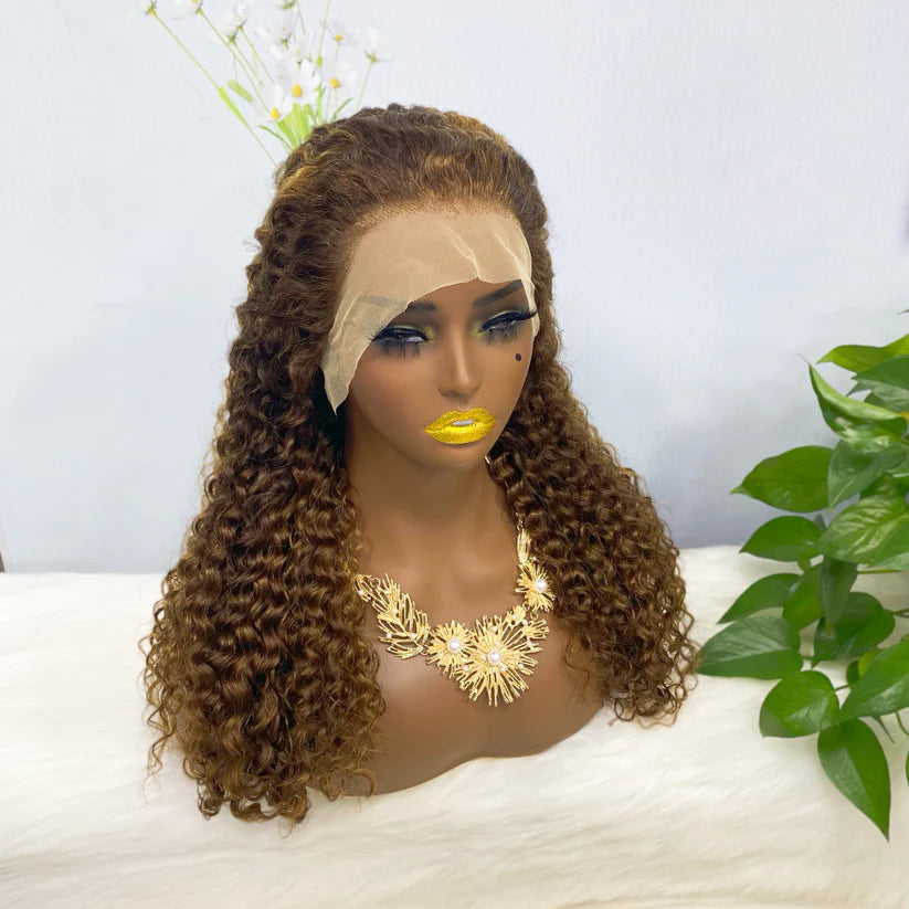 Jerry curly color  highlight #4/27, 13x4 Lace Frontal wig 100% Virgin Human Hair Transparent  LACE Wig 180% density