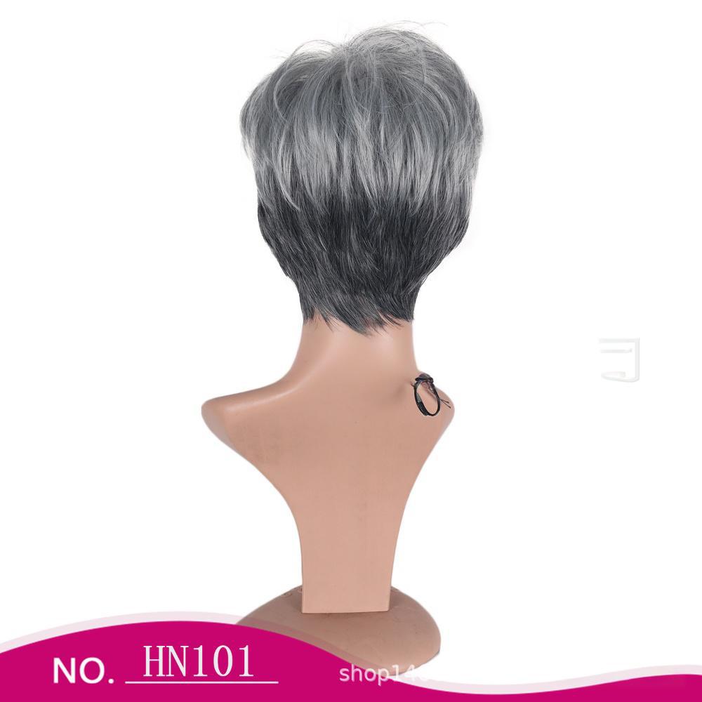 Fiber short wig ombre gray color