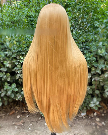 Synthetic lace frontal color wig straight---13*4---golden color---pay 1 get 2