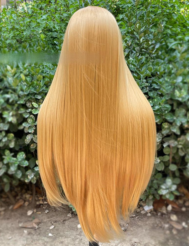 Synthetic lace frontal color wig straight---13*4---golden color---pay 1 get 2