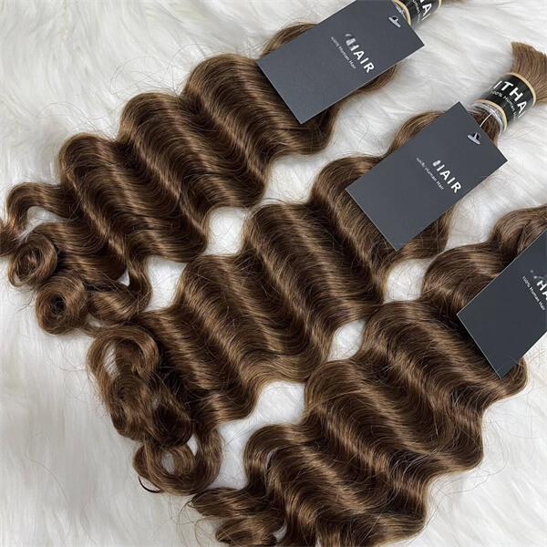 Cabello humano color castaño oscuro ondulado 12A a granel para trenzar