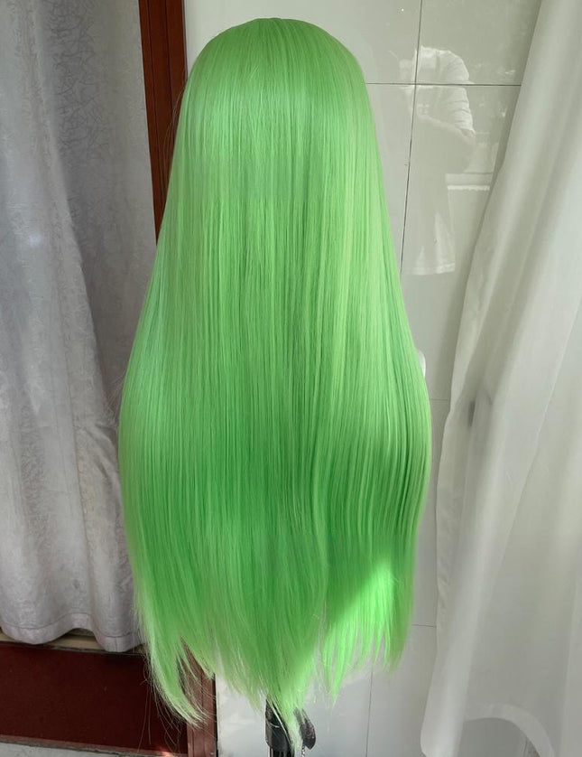 Synthetic lace frontal color wig straight---13*4---light green color--pay 1 get 2