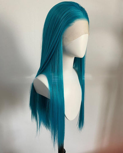 Synthetic lace frontal color wig straight---13*4---turquoise green color