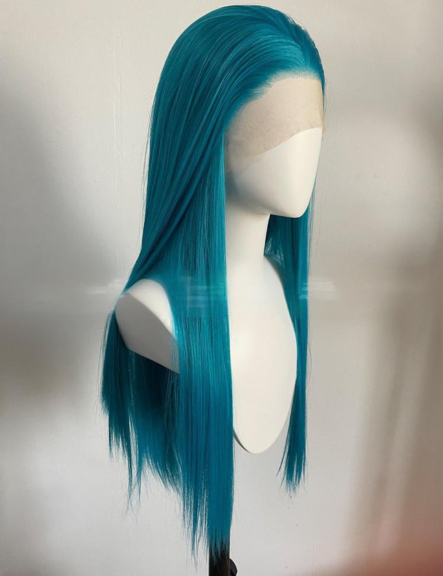 Synthetic lace frontal color wig straight---13*4---turquoise green color