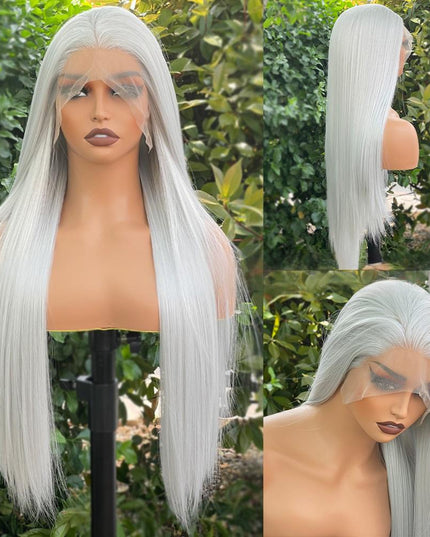 Synthetic lace frontal color wig straight---13*4---silver gray color--pay 1 get 2