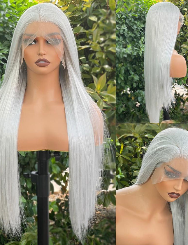 Synthetic lace frontal color wig straight---13*4---silver gray color--pay 1 get 2