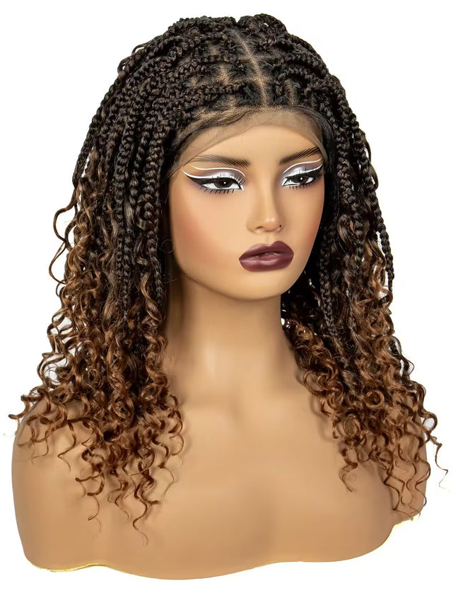 16 Inch Pre-cut Short Boho Braided Box 360 Full Lace Synthetic Cornrow Bob Wig-- 1B/30 color