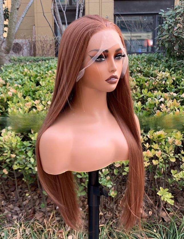 Synthetic lace frontal color wig straight---13*4---coppery brown color--pay 1 get 2