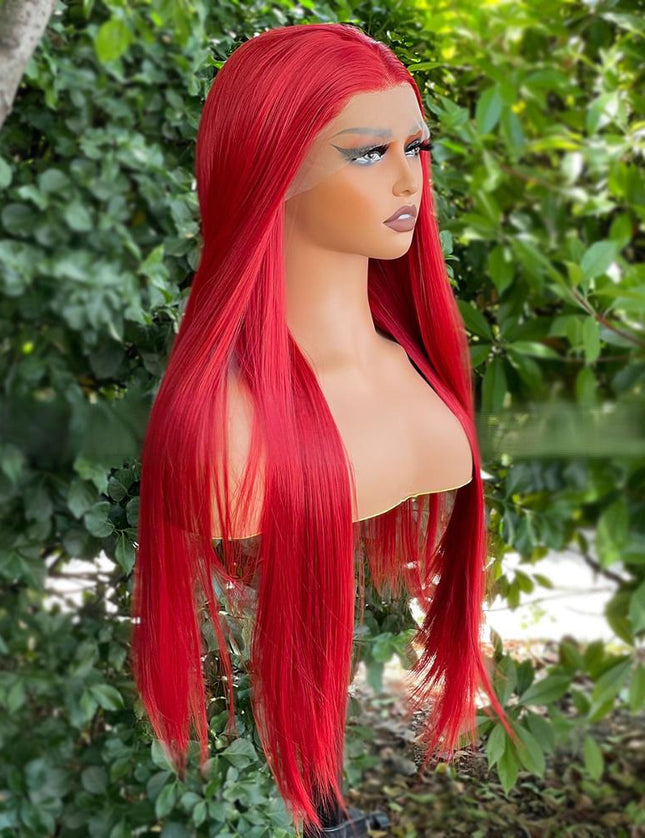 Synthetic lace frontal color wig straight---13*4---Ruby red color--pay 1 get 2