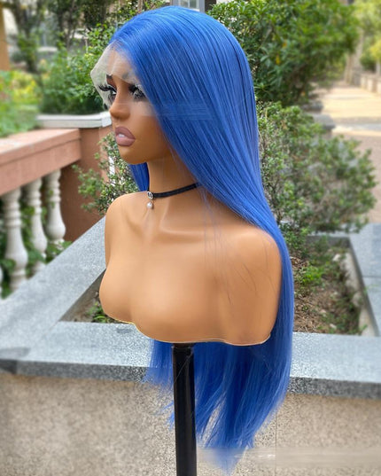 Synthetic lace frontal color wig straight---13*4---Deep sea blue color---pay 1 get 2