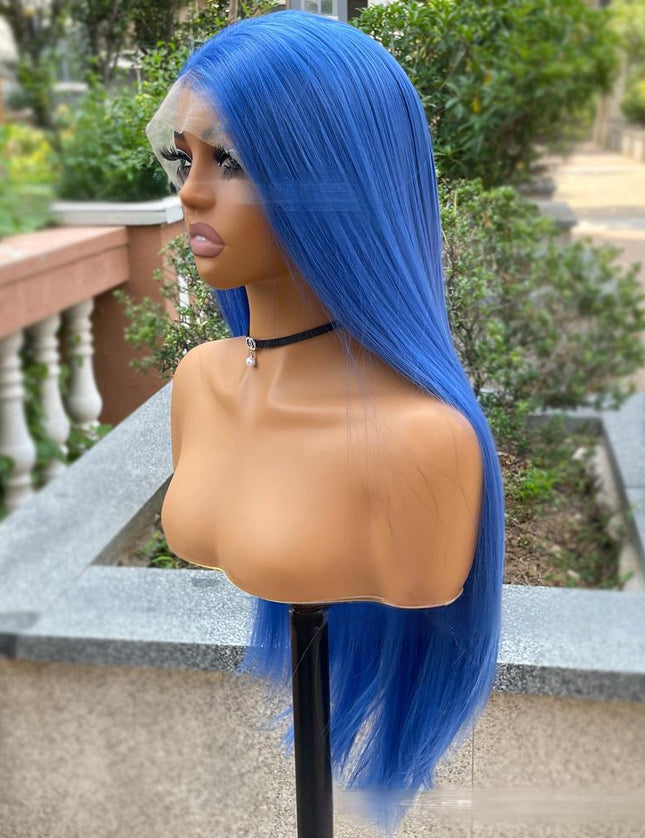 Synthetic lace frontal color wig straight---13*4---Deep sea blue color---pay 1 get 2