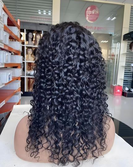 Water wave Natural Black 4x4，5x5 Lace closure 100% Virgin Human Hair LACE Wig 15A