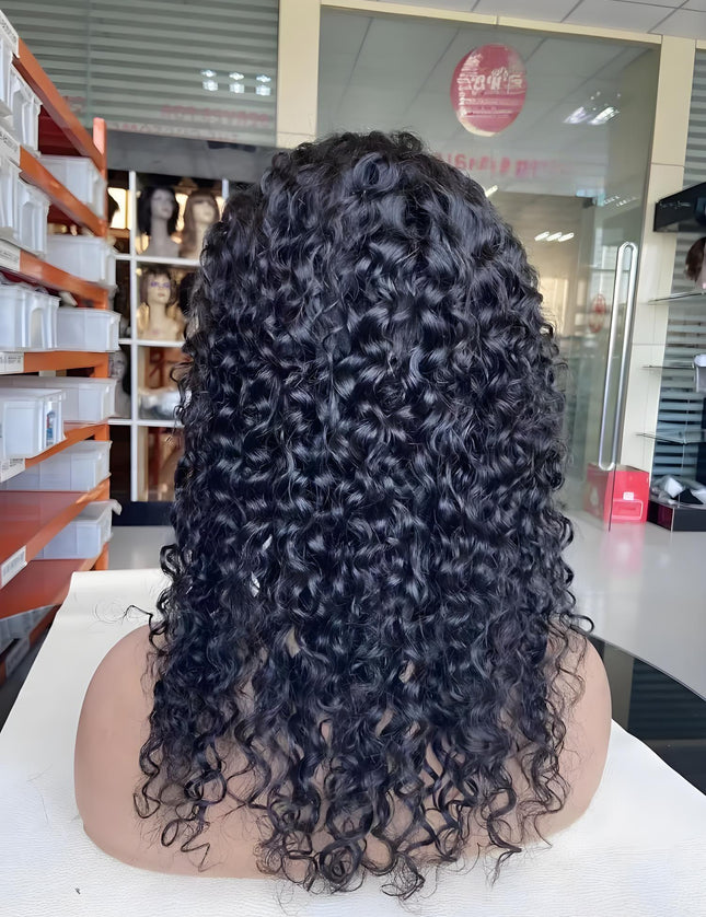 Water wave Natural Black 4x4，5x5 Lace closure 100% Virgin Human Hair LACE Wig 15A